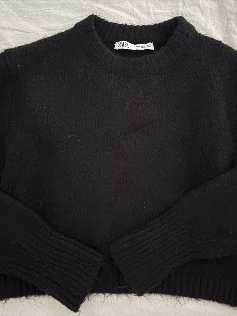 Zara Black Cropped Crewneck Sweater - Picture 2 of 3